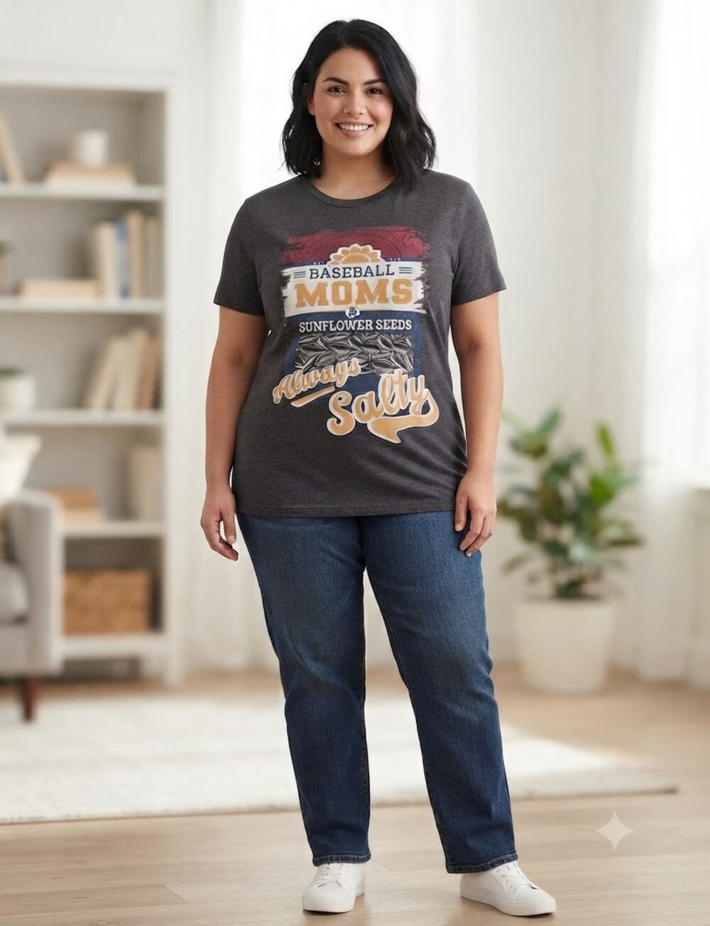 Baseball Moms & Sunflower Seeds Always Salty Graphic Tee Gray Short Sleeve large